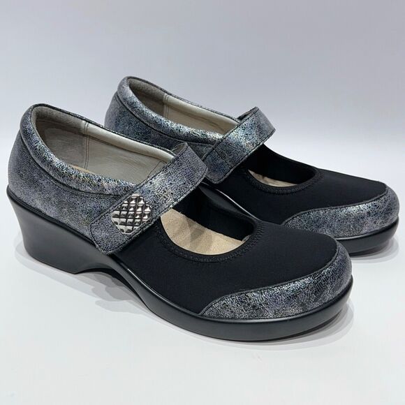Alegria Women's Jan Mary Jane Wedge Silver Sparkle Leather ~ Size 10.5 (41EU) - Picture 1 of 14